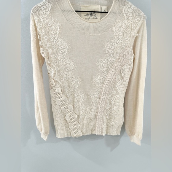 Anthropologie Angel Of The North Lace Detail Sweater Beige Size Small - Picture 4 of 6